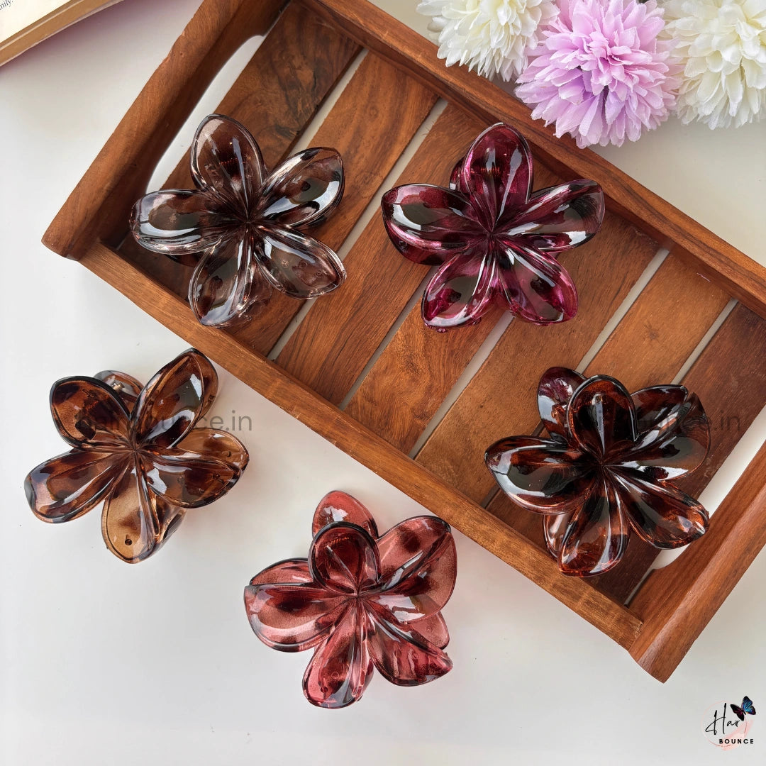 Dark Shade Glassy Flower Hair Claw - Large