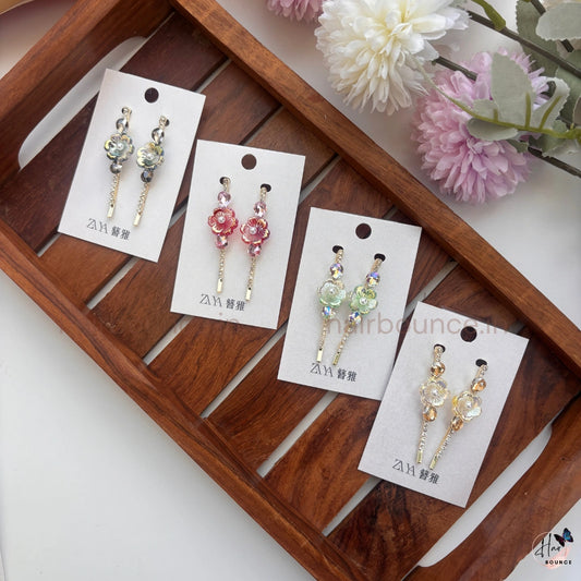 Premium Crystal Floral Drop Hair Pins