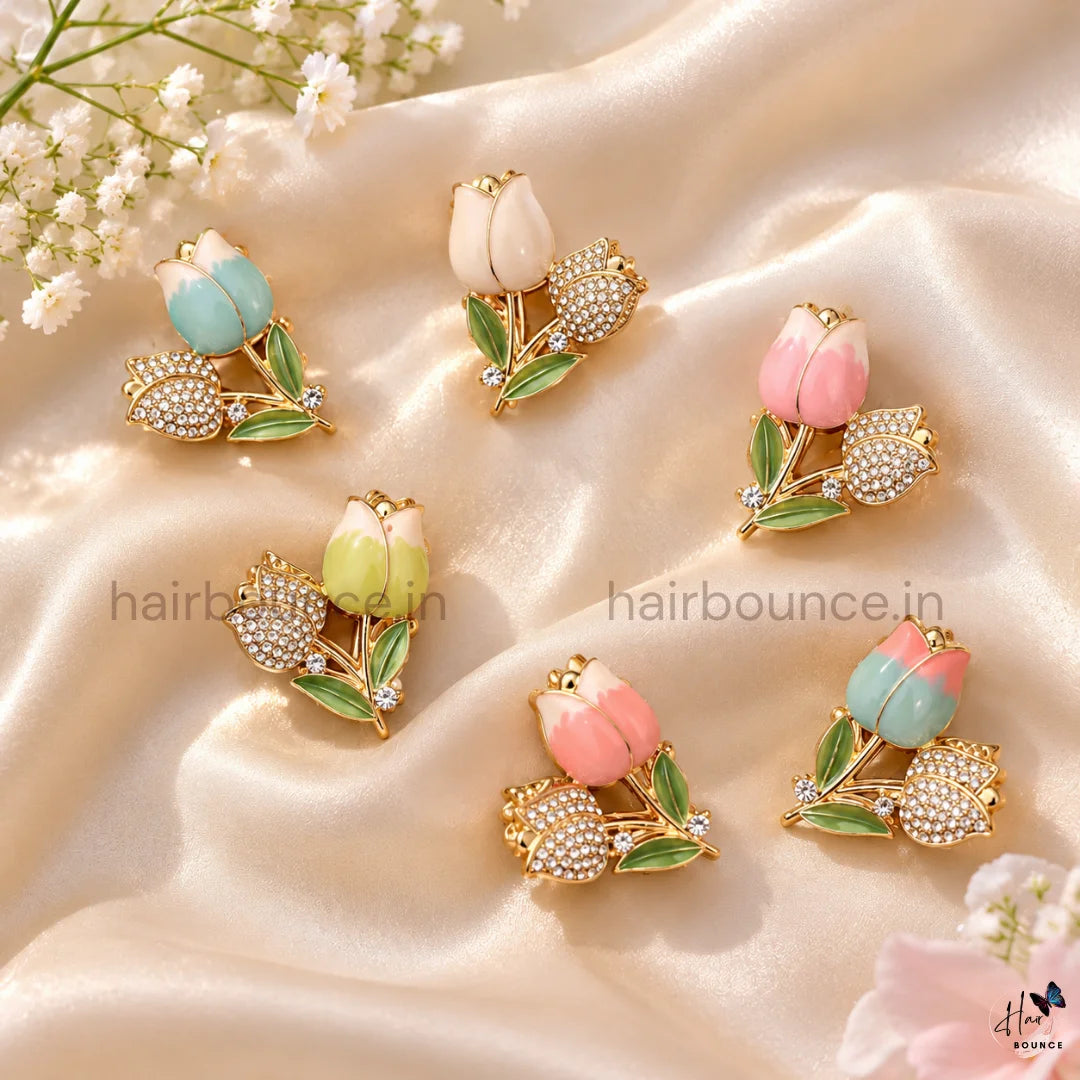 Premium Crystal Tulip Floral Hair Claw – Medium