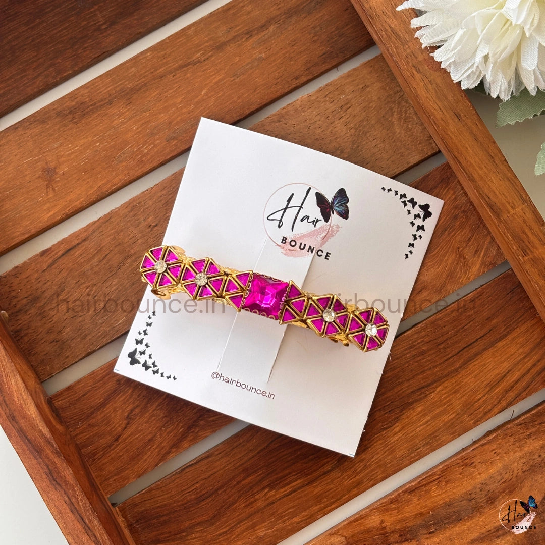 Fuchsia Triangle Kundan Hair Clip