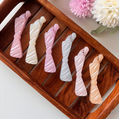 Glossy Bow Stripe Banana Clip - Medium