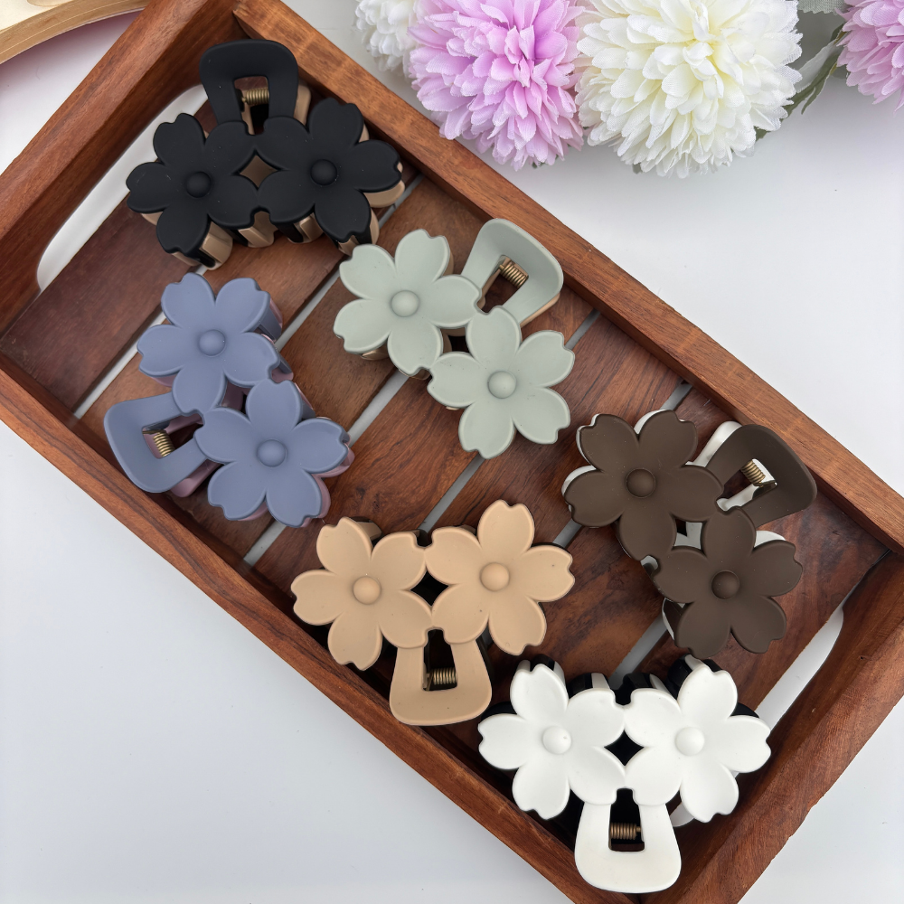 Dual Colour Twin Blossom Hair Claw - Large