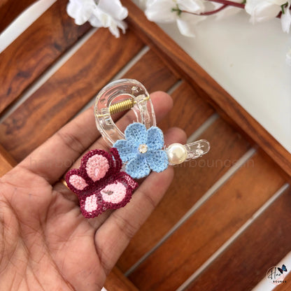 Handmade Crochet Butterfly & Flower Hair Claw – Medium