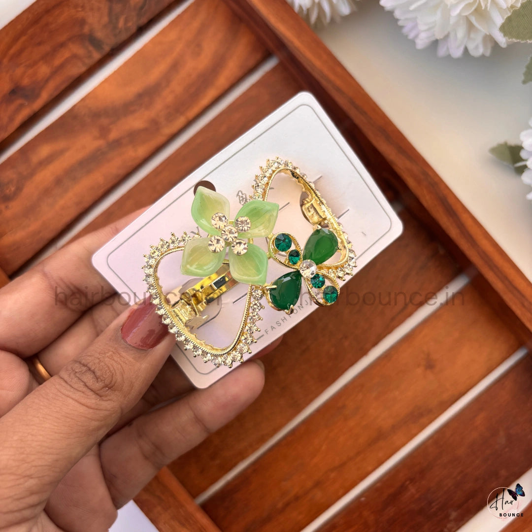 Crystal Bloom Heart Luxe Hair Clip