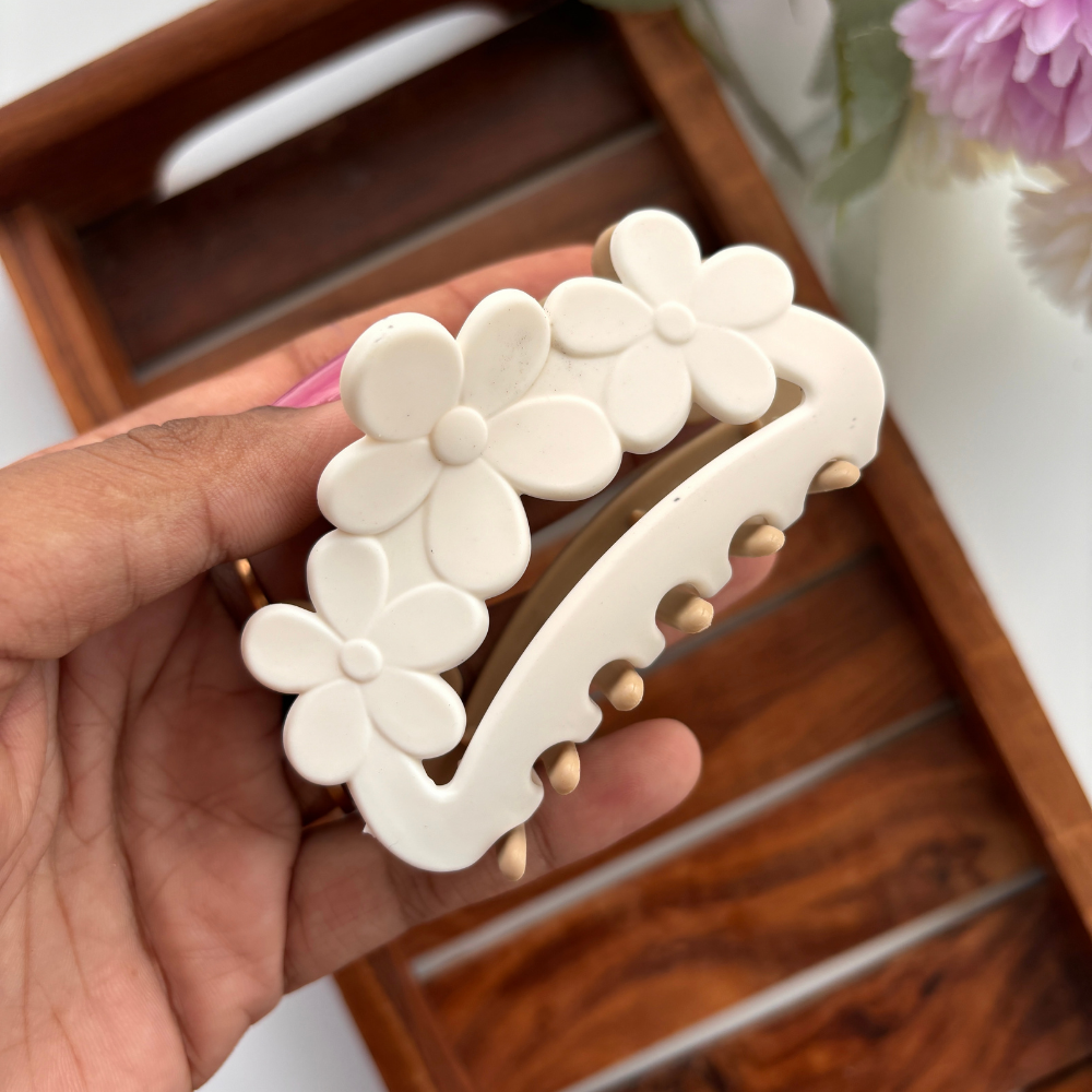 Dual Colour Flower Curve Hair Claw - Medium