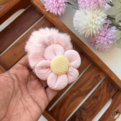 Bloom Fluff Fur Scrunchie | Soft Plush Floral Hair Scrunchie for Women & Girls