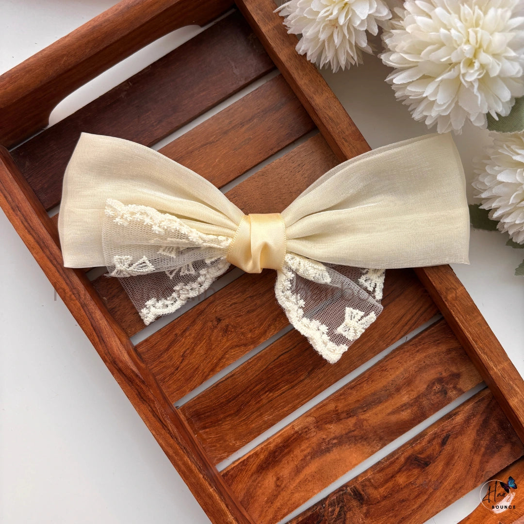Lace Layered Organza Bow Hair Clip