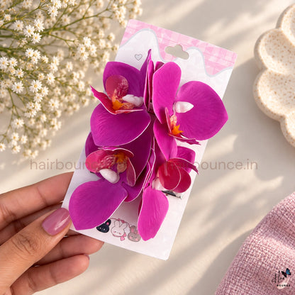 Tropical Orchid Flower Hair Clips – Pack of 2