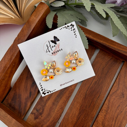 Sunlit Bloom Pearl Studs – Yellow