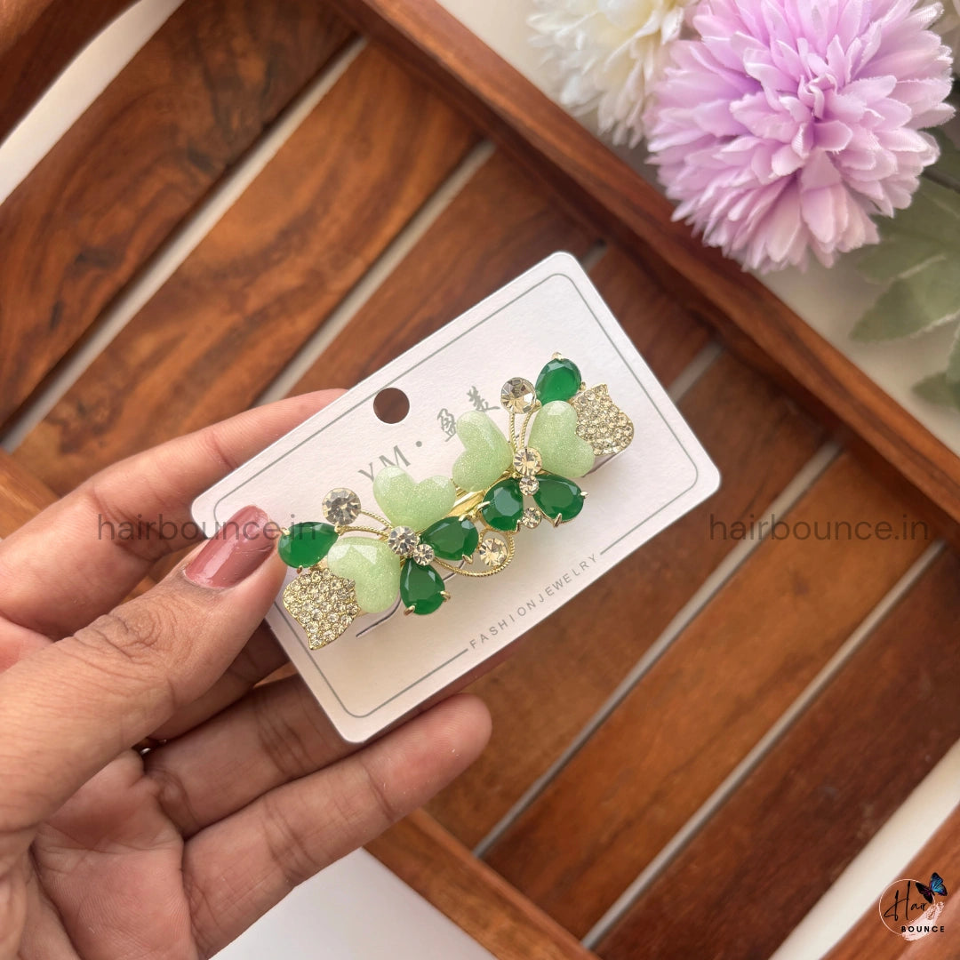 Crystal Heart Butterfly Center Hair Clip