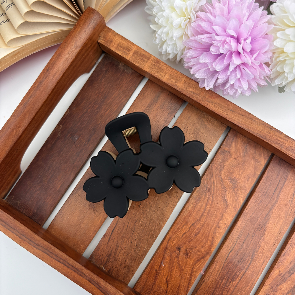 Dual Colour Twin Blossom Hair Claw - Large