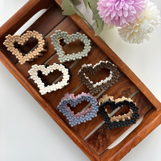 Dual Colour Flower Heart Hair Claw - Medium