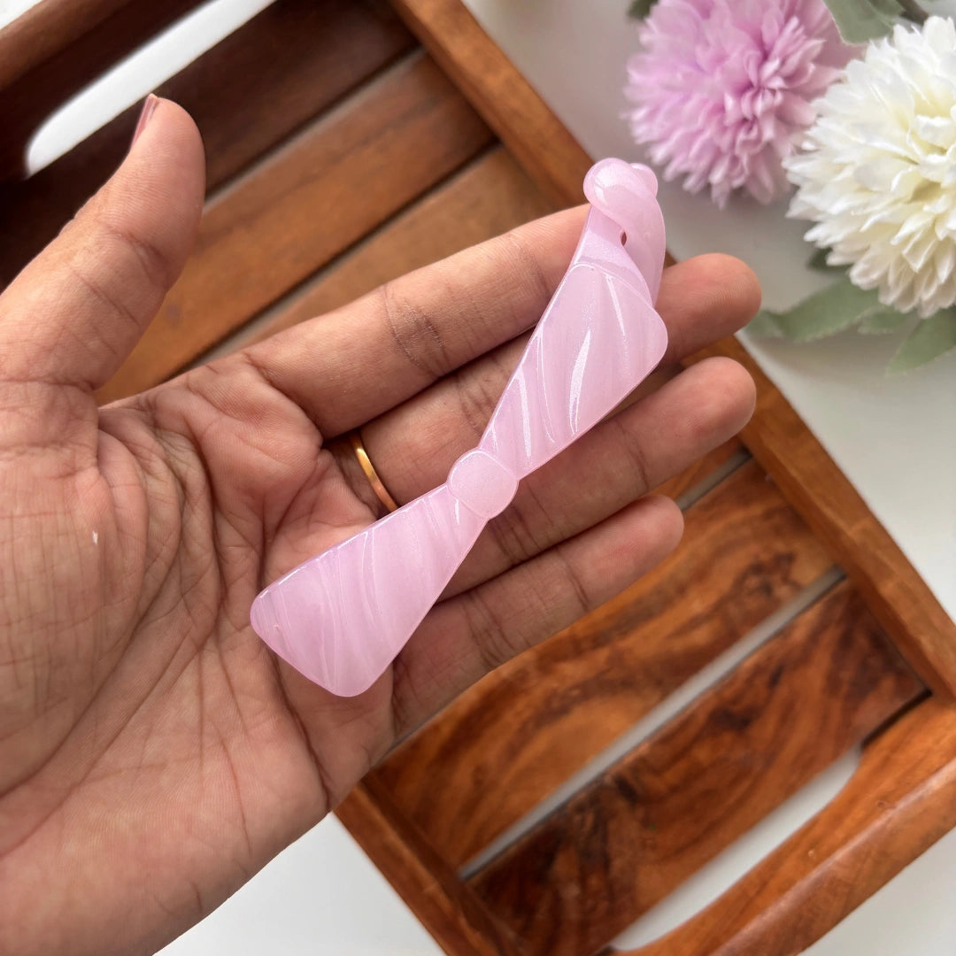 Glossy Bow Stripe Banana Clip - Medium