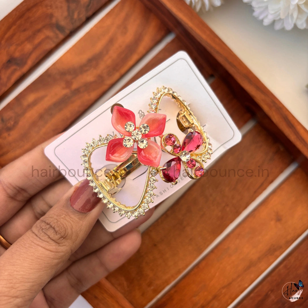 Crystal Bloom Heart Luxe Hair Clip