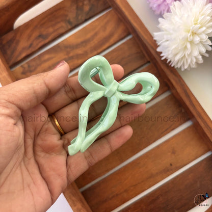 Glossy Ribbon Bow Hair Claw – Medium