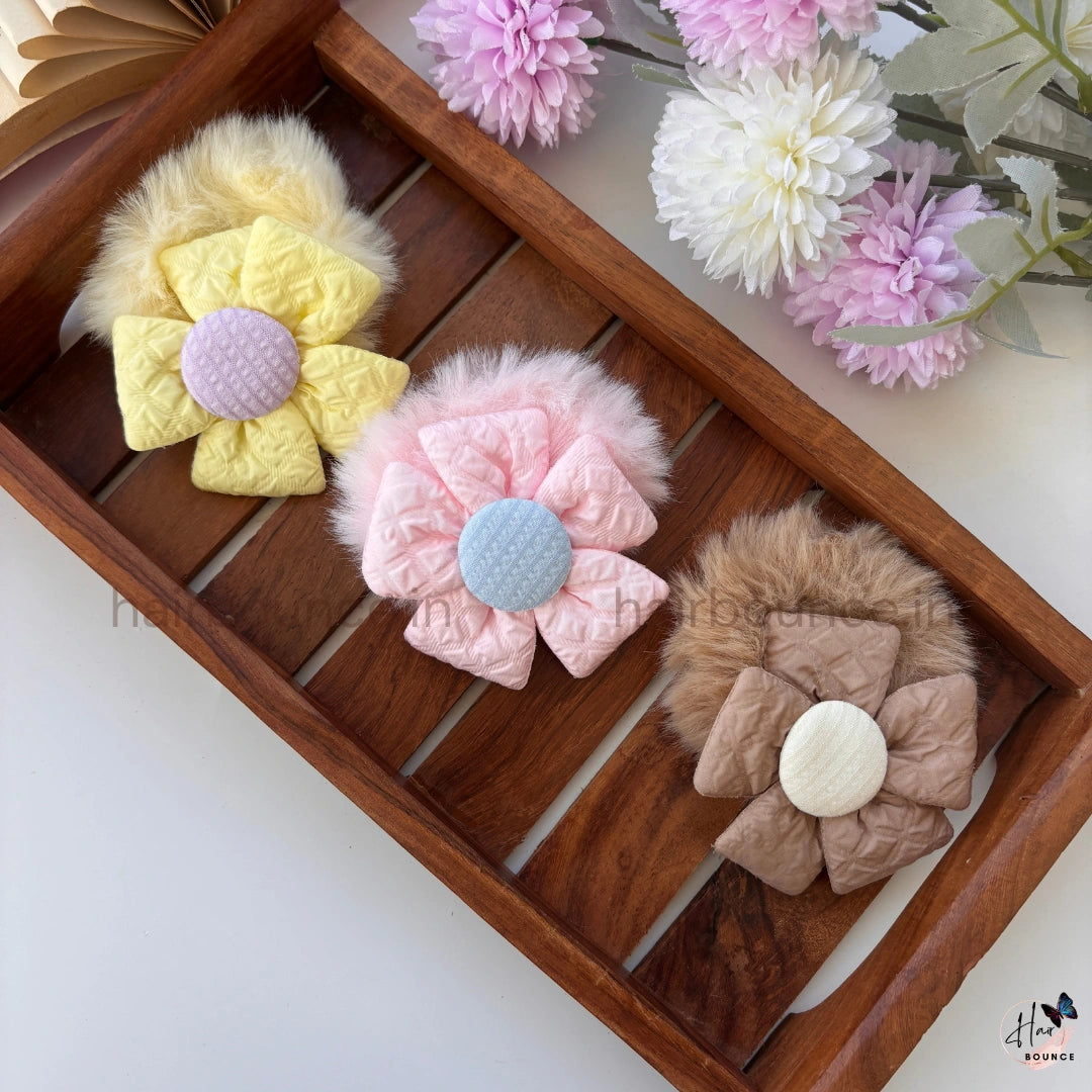Petal Puff Fur Scrunchie | Soft Plush Floral Hair Scrunchie for Women & Girls