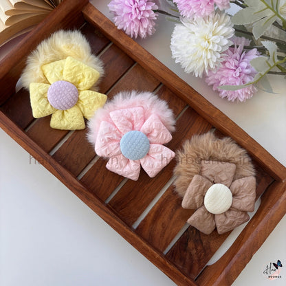 Petal Puff Fur Scrunchie | Soft Plush Floral Hair Scrunchie for Women & Girls