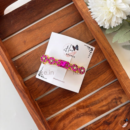 Fuchsia Triangle Kundan Hair Clip