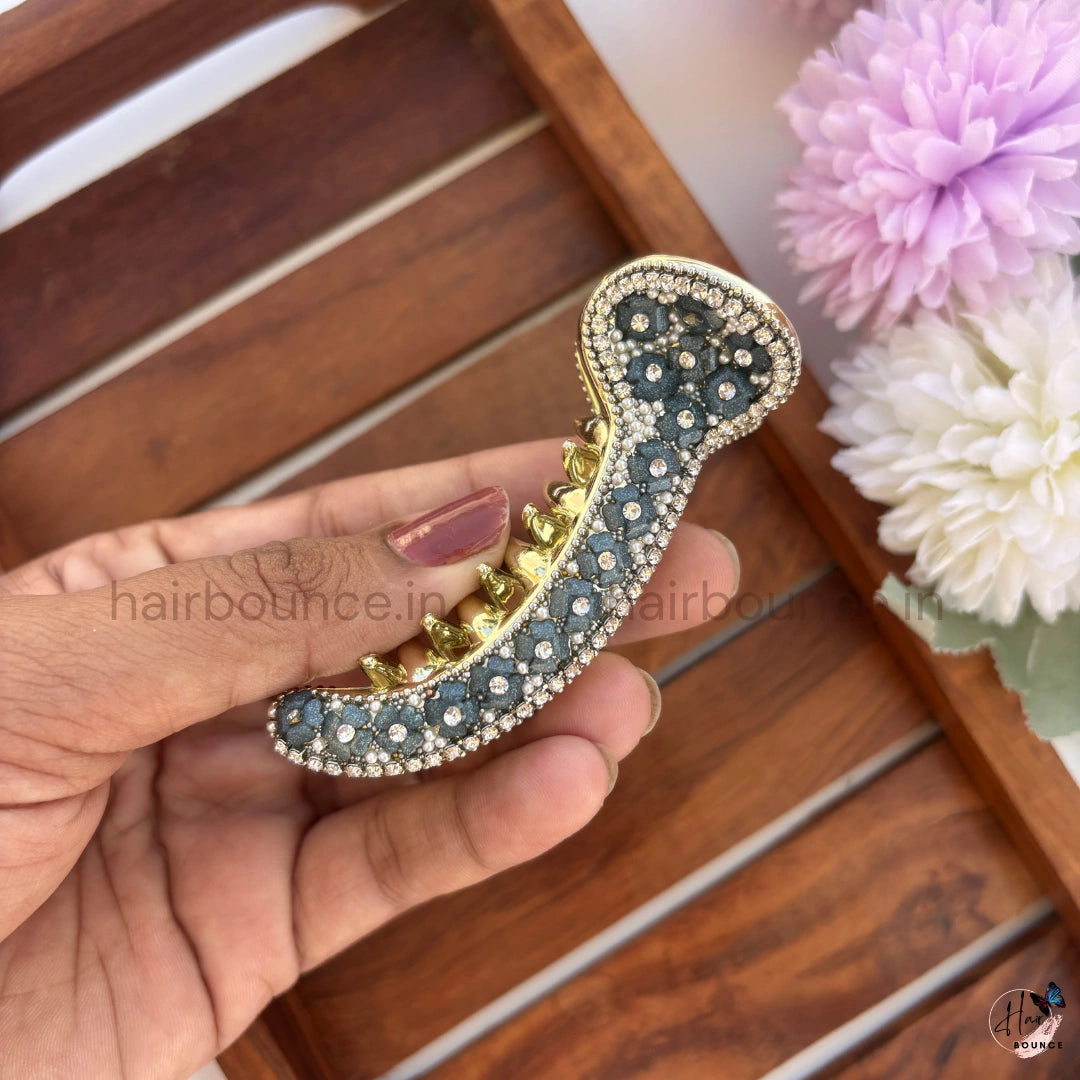 Crystal Studded Curved Hair Claw – Luxury Rhinestone Banana Hair Clip