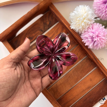 Dark Shade Glassy Flower Hair Claw - Large