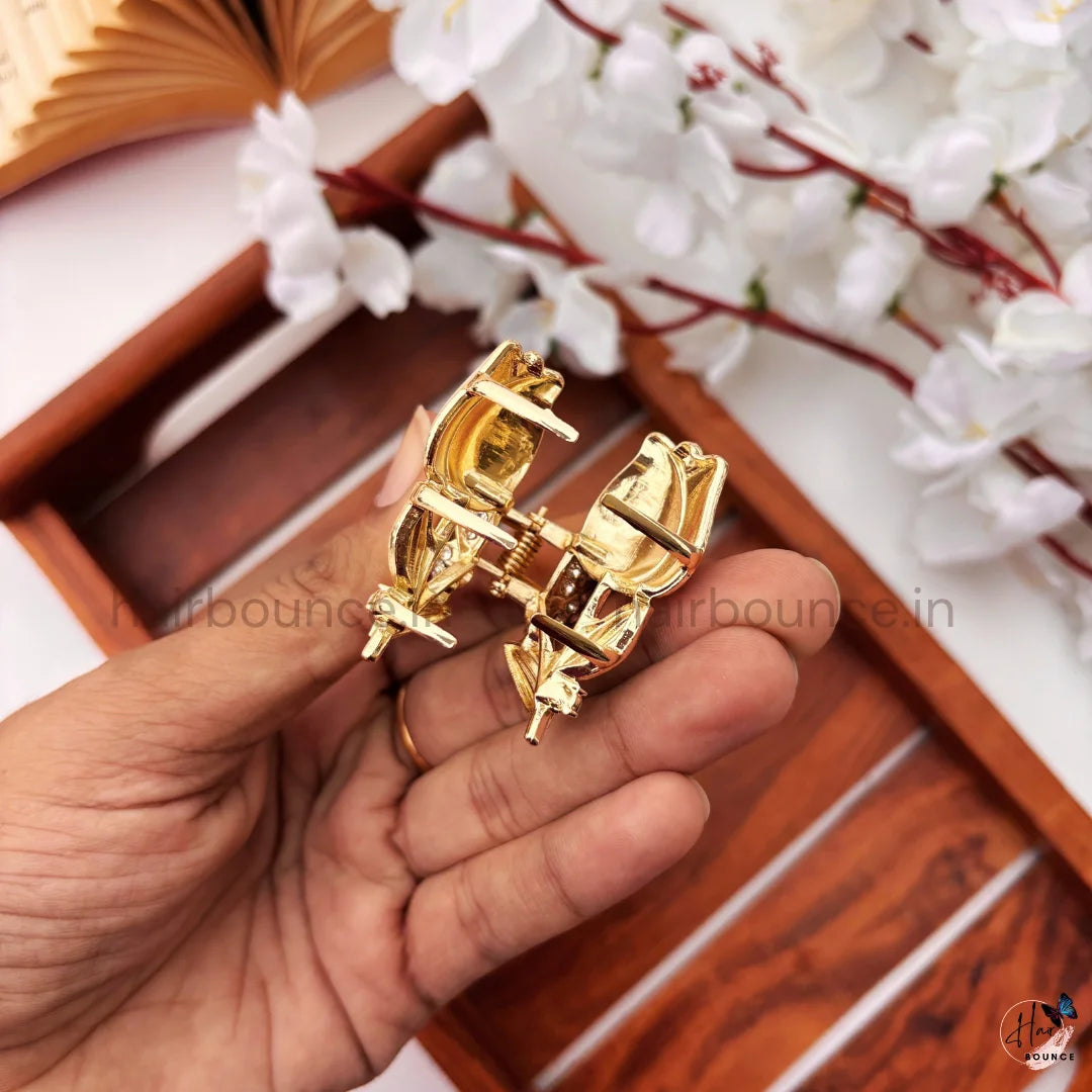 Premium Crystal Tulip Floral Hair Claw – Medium