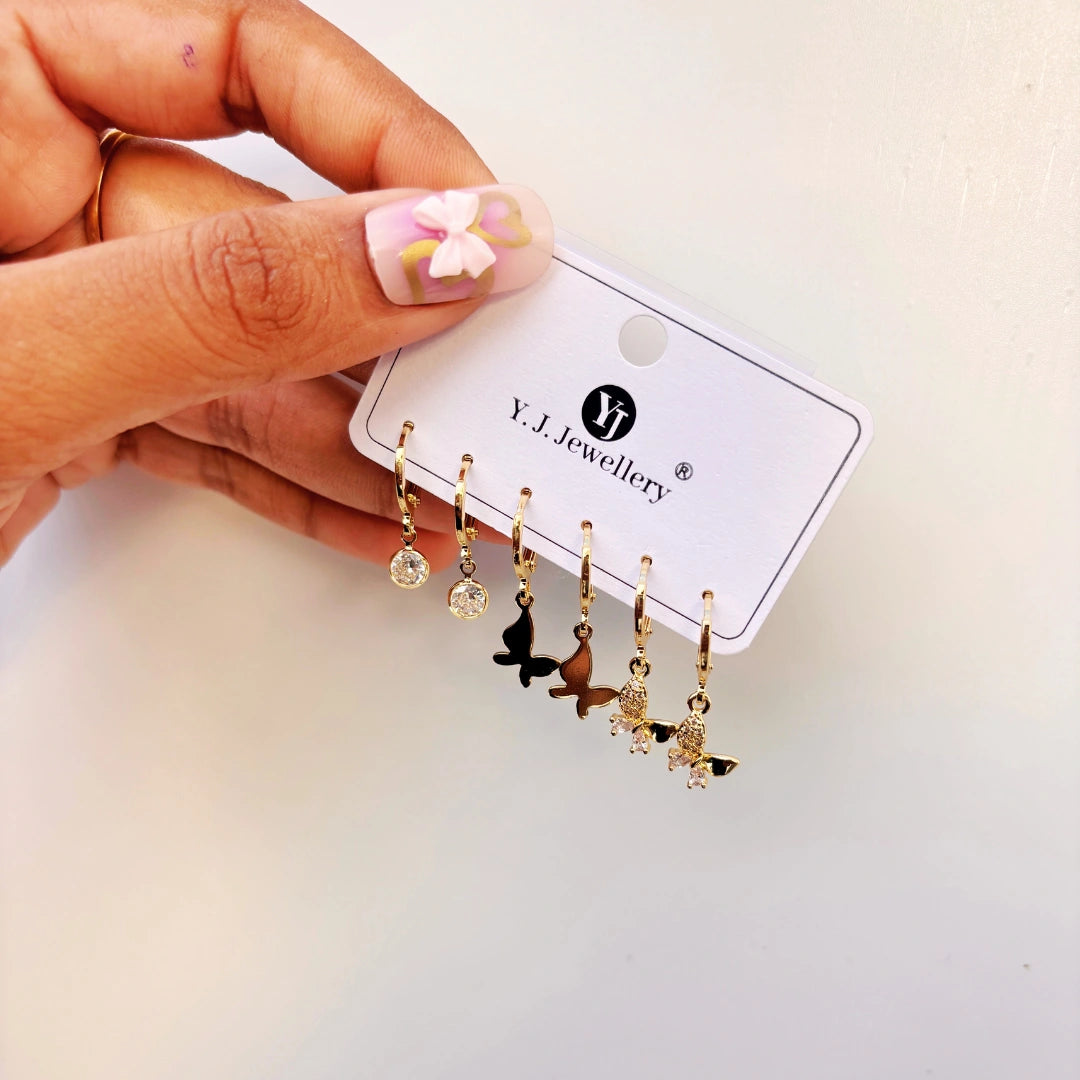 Butterfly Charm Hoop Set - Set of 3