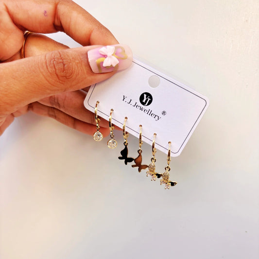 Butterfly Charm Hoop Set - Set of 3