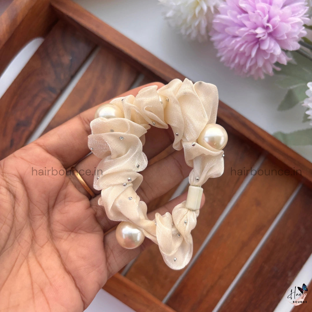 Pearl Cloud Scrunchie – Soft Organza Hair Ties