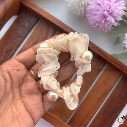 Pearl Cloud Scrunchie – Soft Organza Hair Ties
