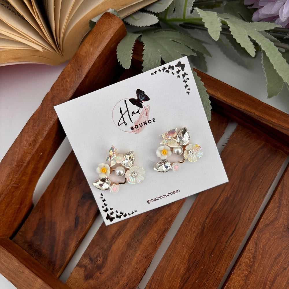 Sunlit Bloom Pearl Studs – White