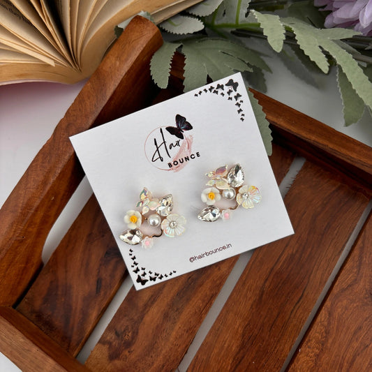 Sunlit Bloom Pearl Studs – White
