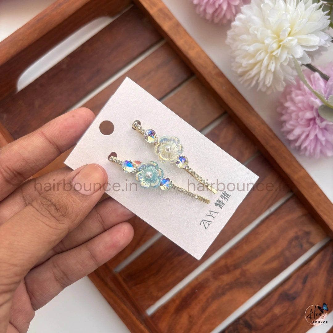 Premium Crystal Floral Drop Hair Pins