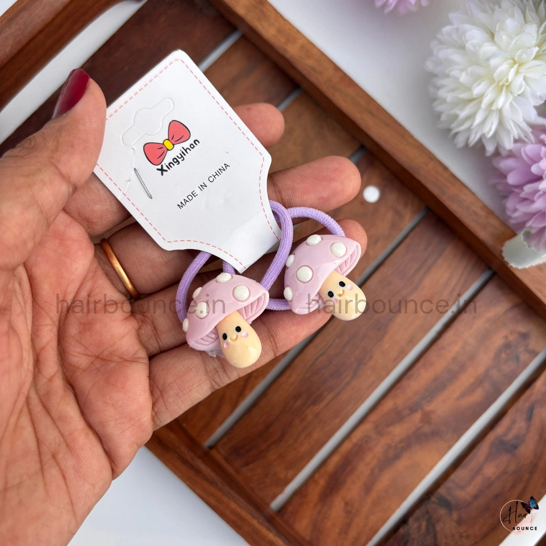Cute Mushroom Hair Ties for Girls – Pack of 2