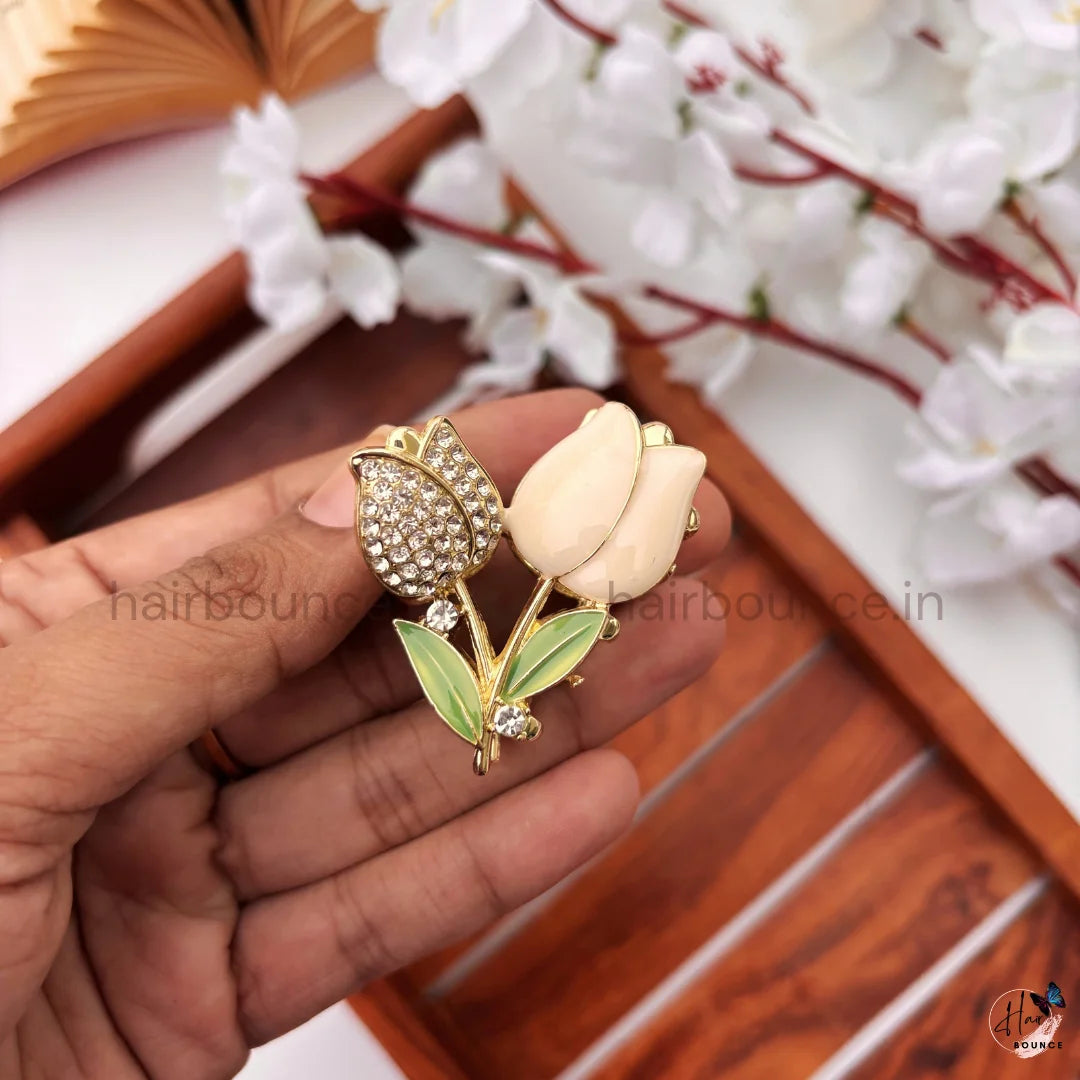 Premium Crystal Tulip Floral Hair Claw – Medium