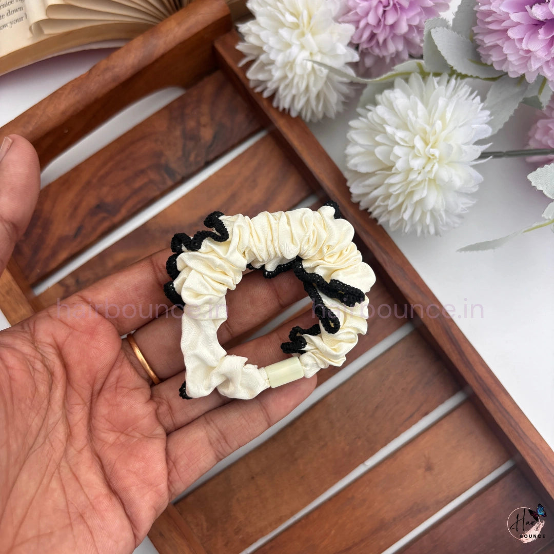 Elegant Satin Trim Scrunchie Hair Tie