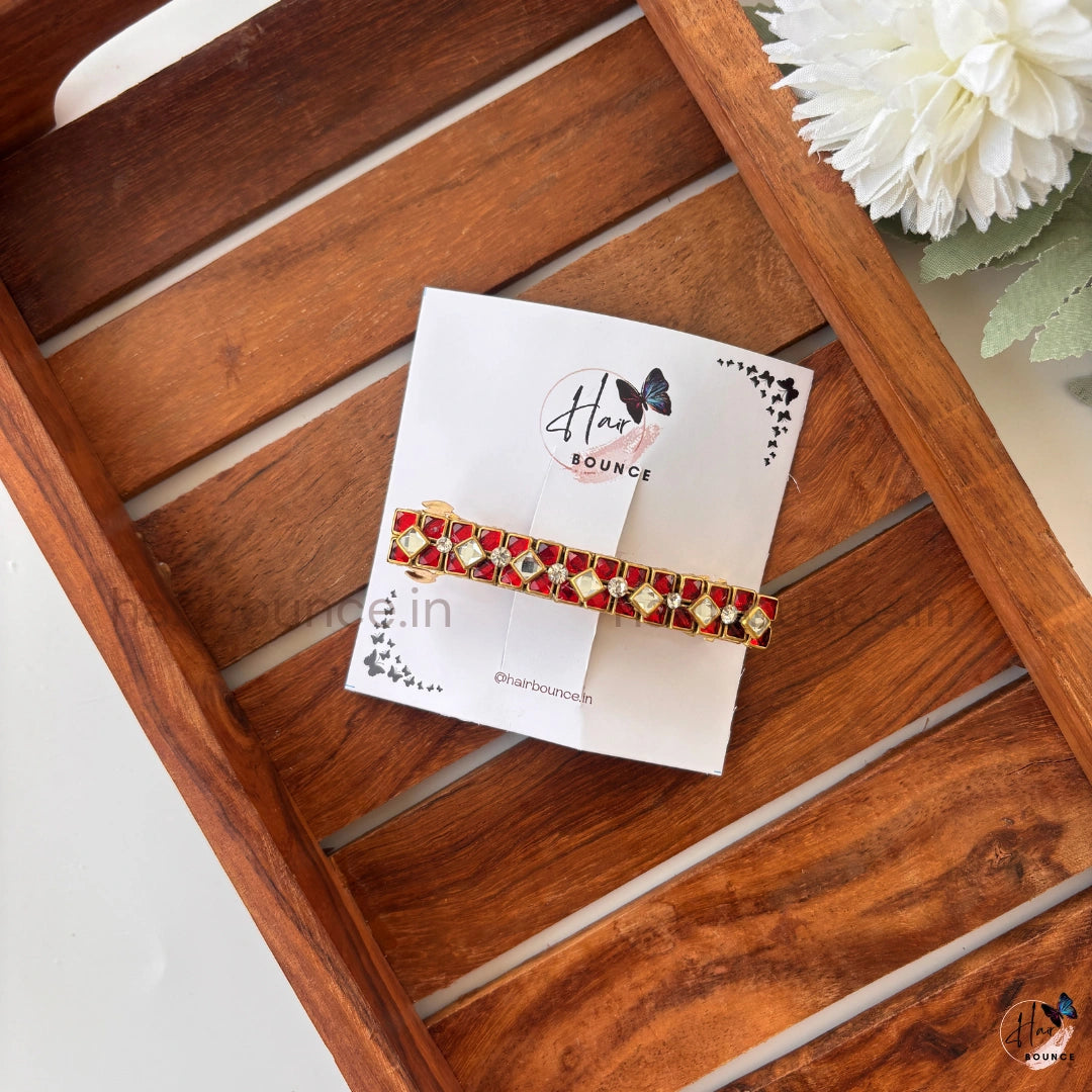 Ruby Grid Kundan Hair Clip