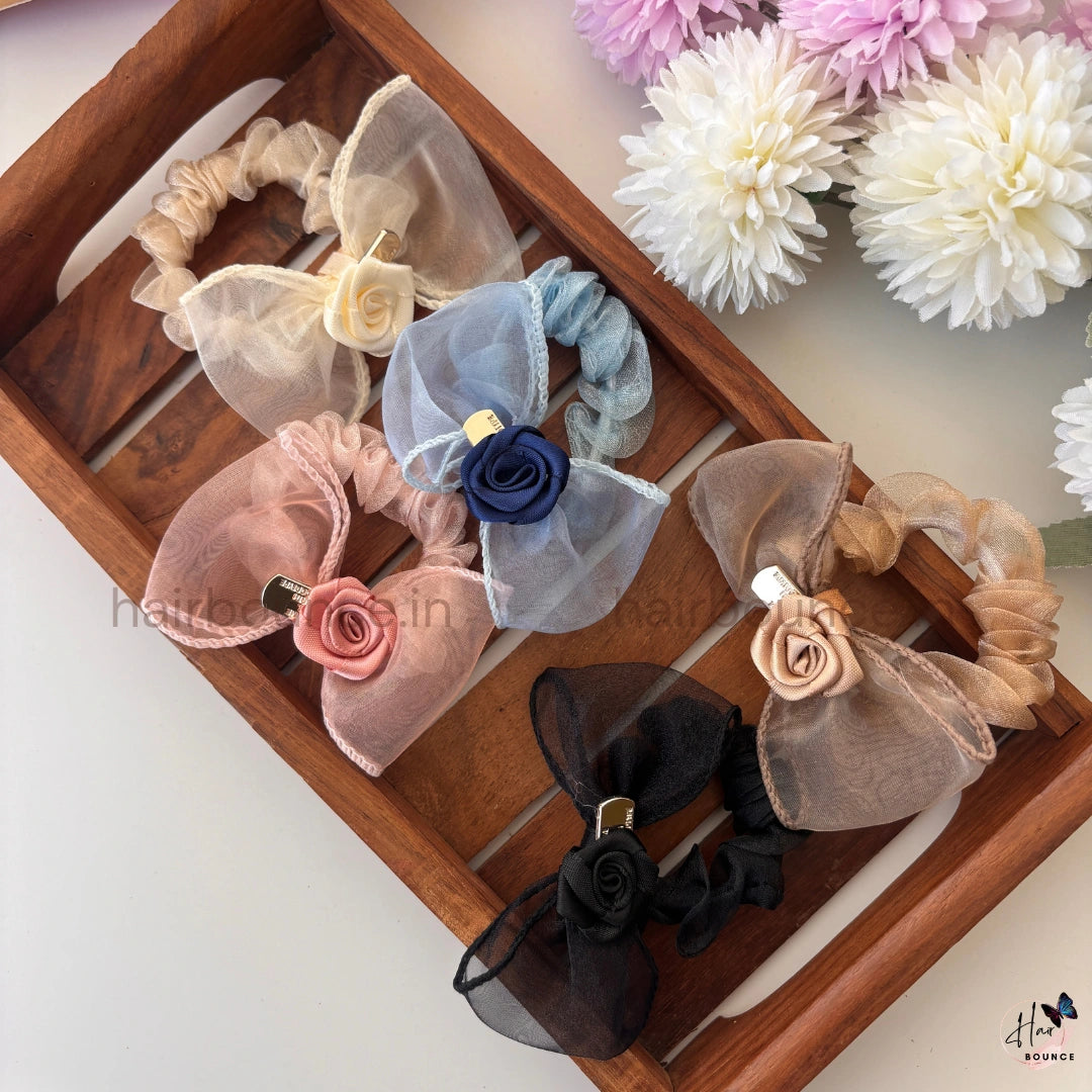 Rosette Bow Organza Scrunchie