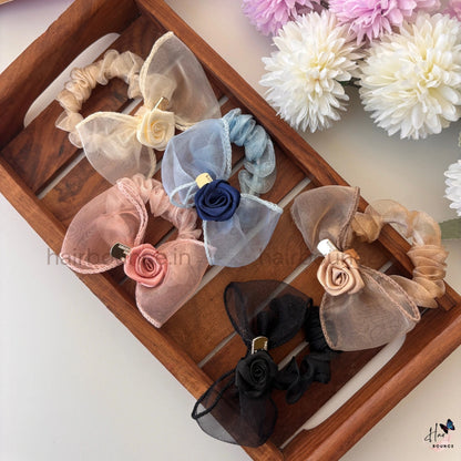 Rosette Bow Organza Scrunchie