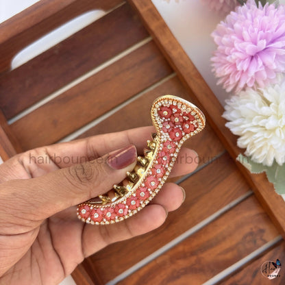 Crystal Studded Curved Hair Claw – Luxury Rhinestone Banana Hair Clip