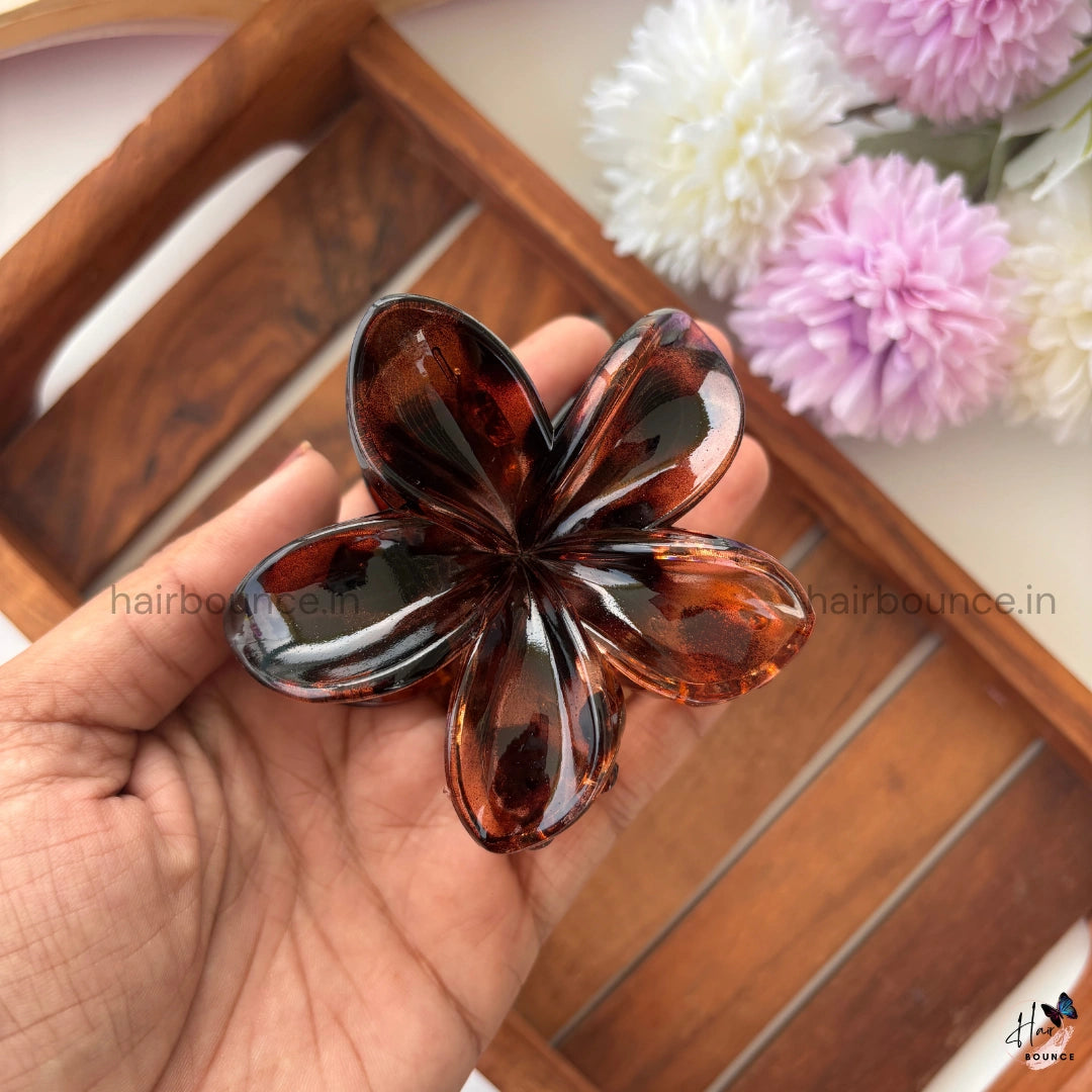 Dark Shade Glassy Flower Hair Claw - Large