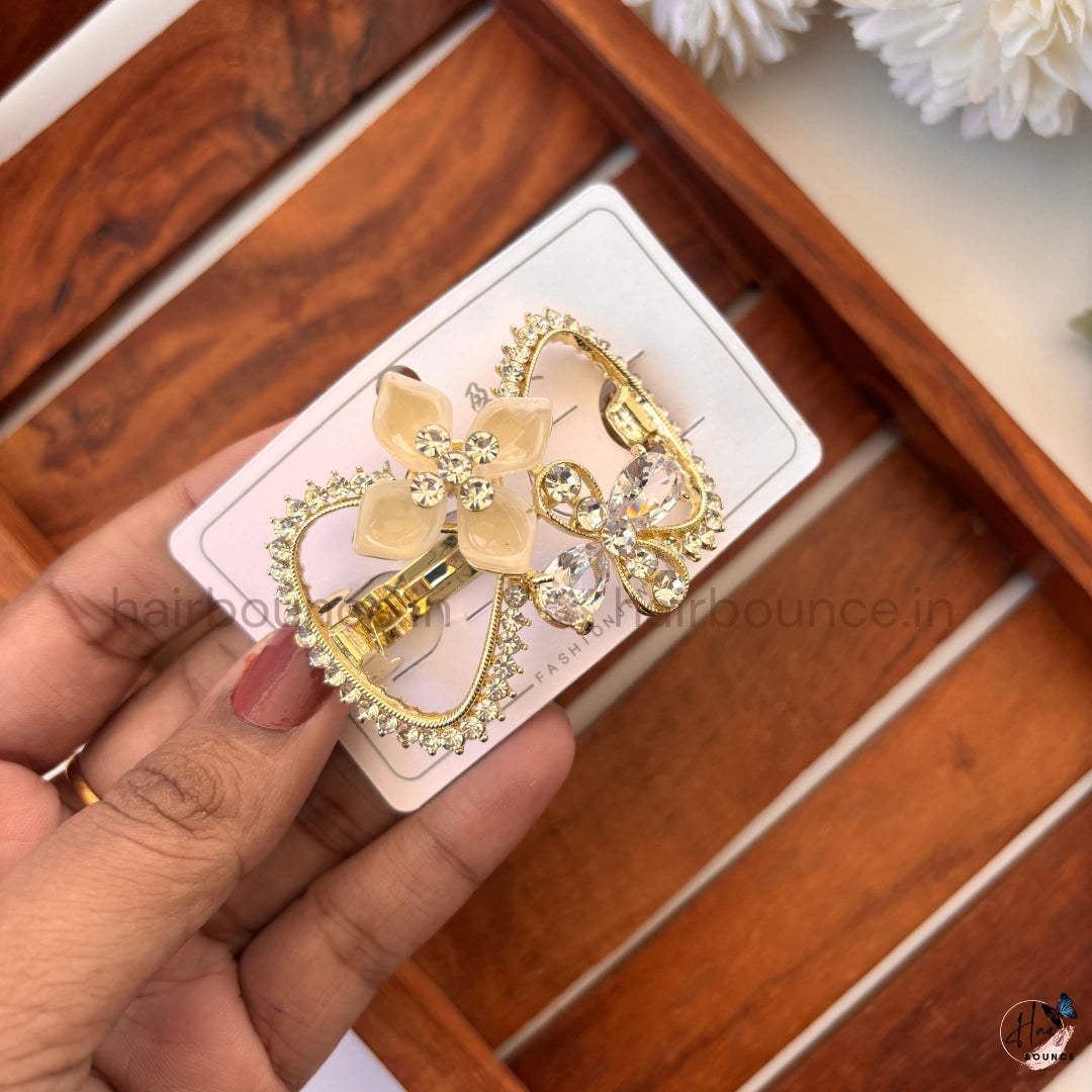 Crystal Bloom Heart Luxe Hair Clip