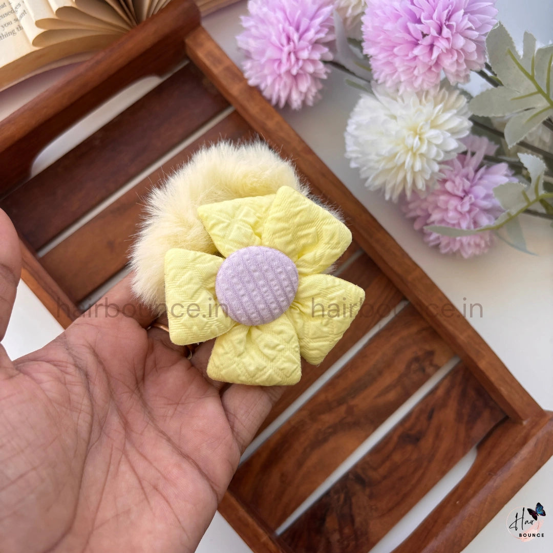 Petal Puff Fur Scrunchie | Soft Plush Floral Hair Scrunchie for Women & Girls