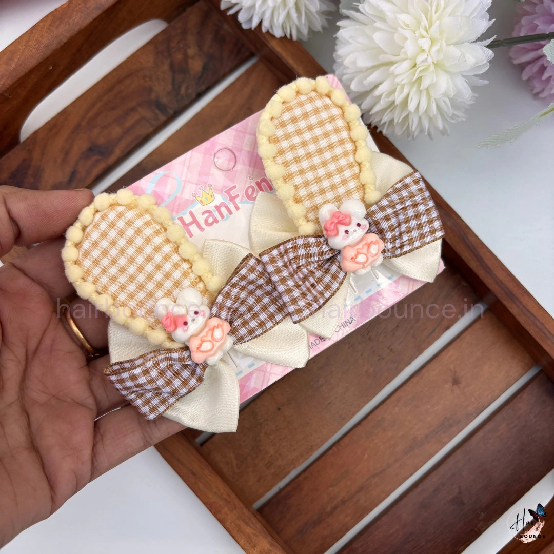 Bunny Blossom Bow Snap Hair Clip Set – Pack of 2