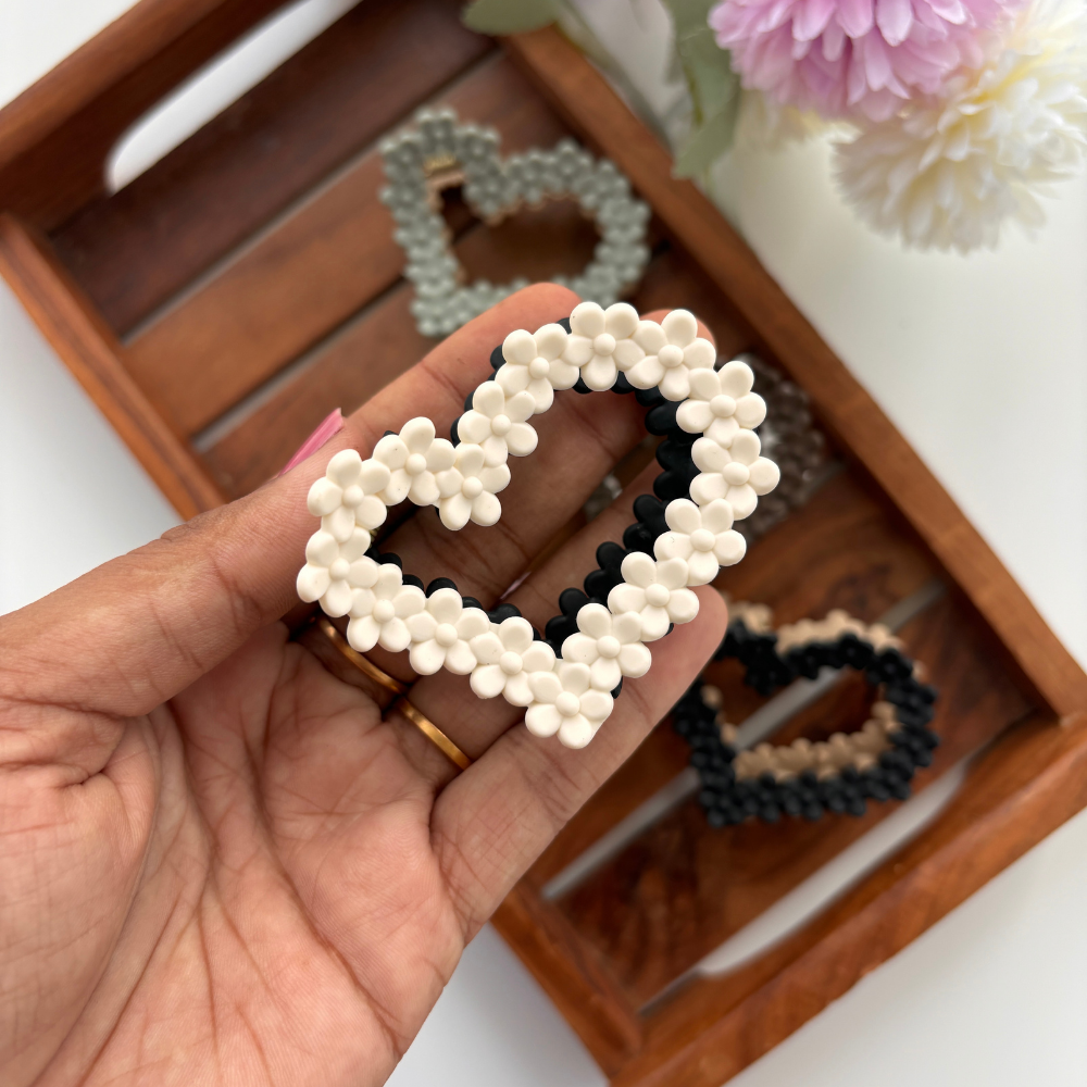 Dual Colour Flower Heart Hair Claw - Medium