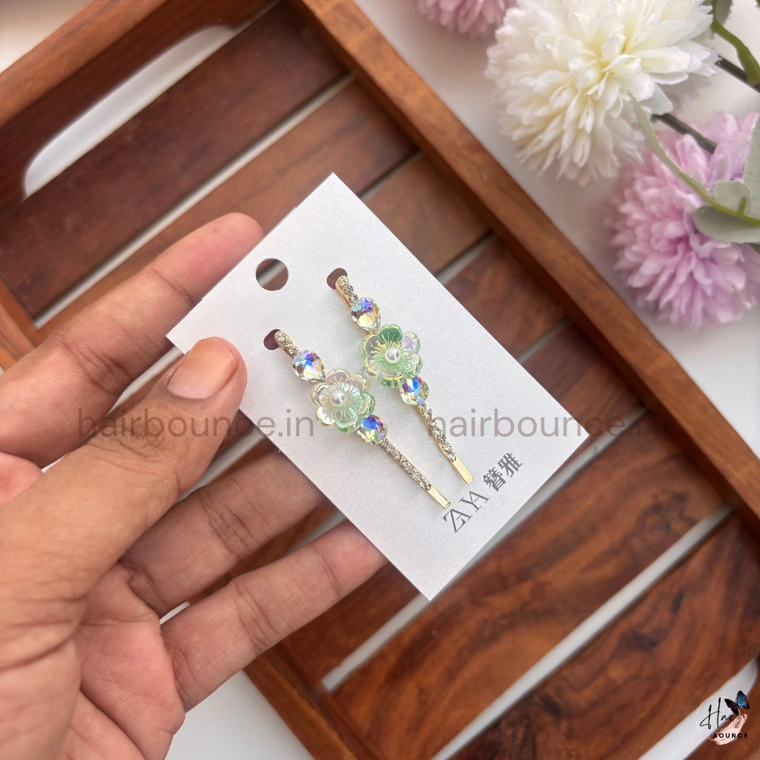 Premium Crystal Floral Drop Hair Pins