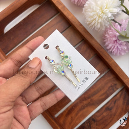 Premium Crystal Floral Drop Hair Pins