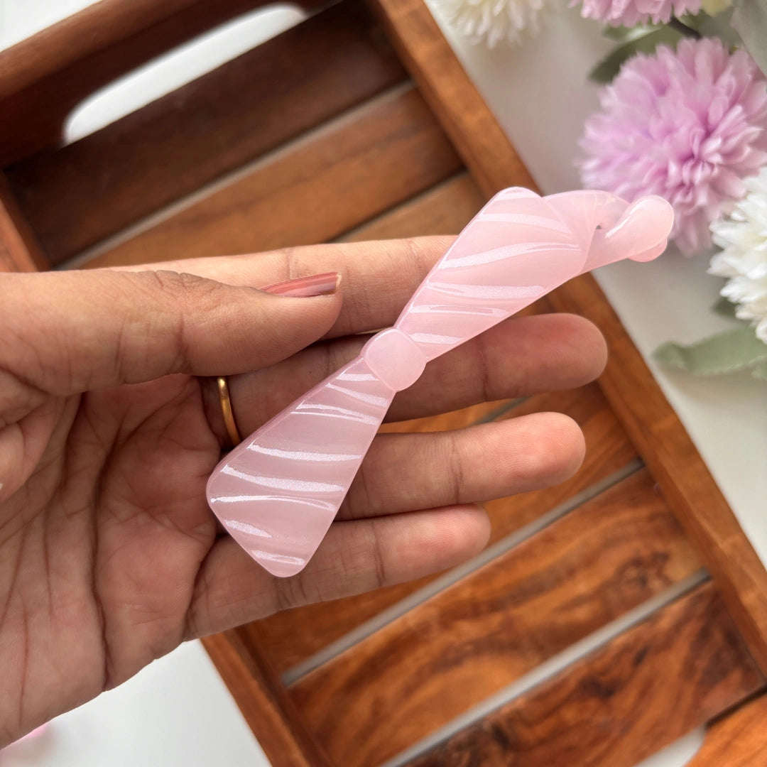 Glossy Bow Stripe Banana Clip - Medium