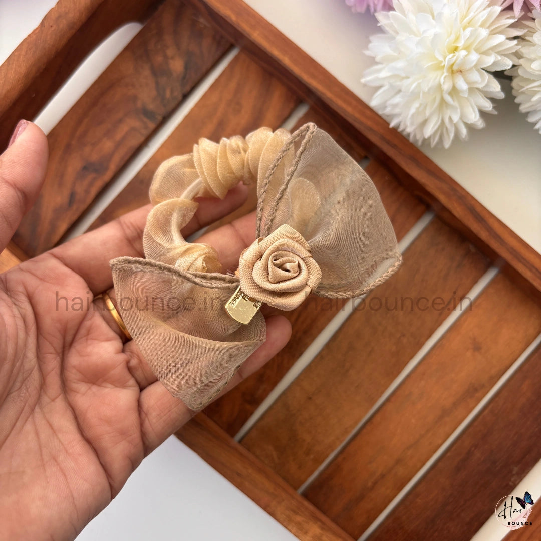 Rosette Bow Organza Scrunchie