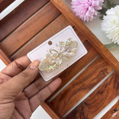 Pearl Bloom Crystal Hair Barrette – Floral Rhinestone