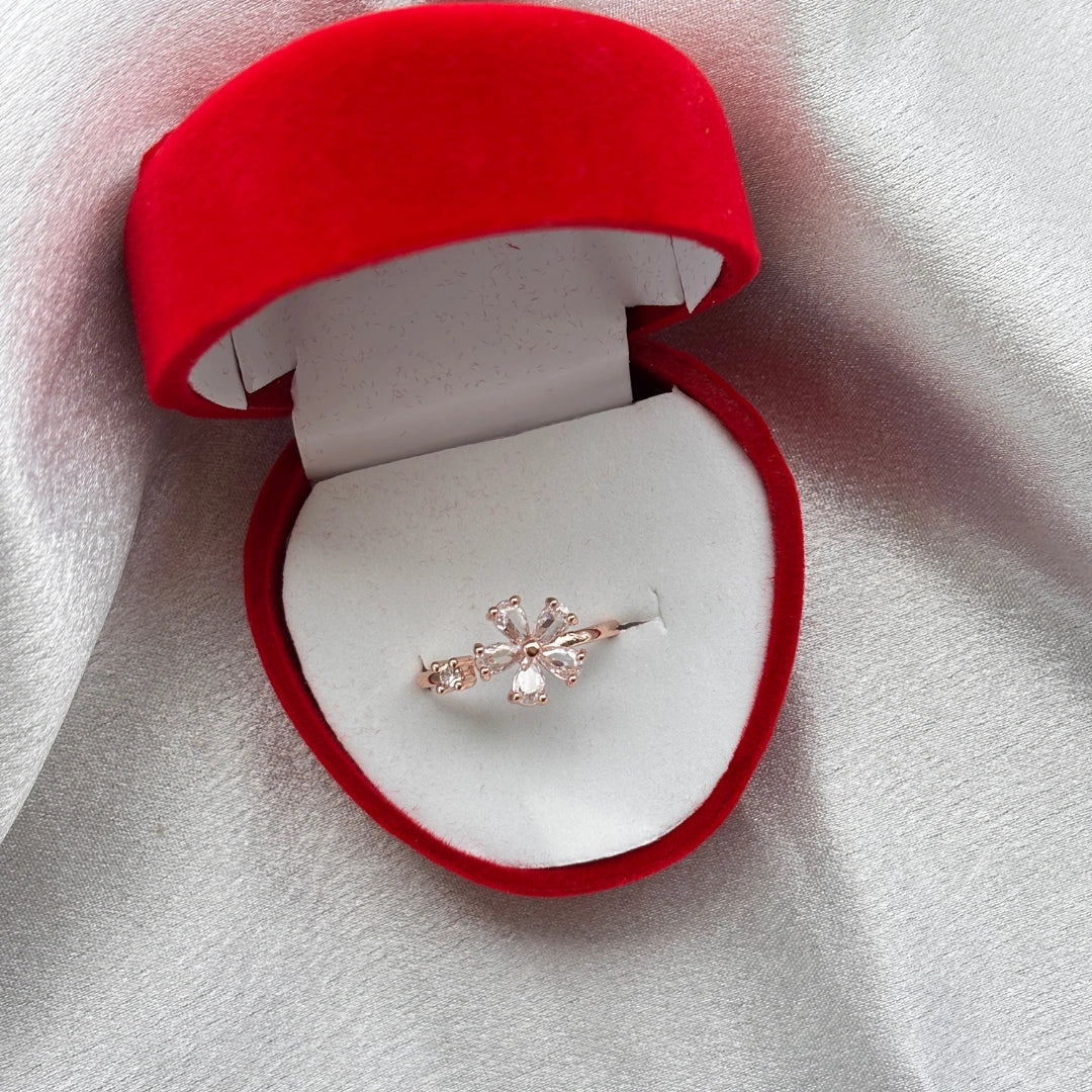 Rose Gold Floral Stone Ring – Adjustable